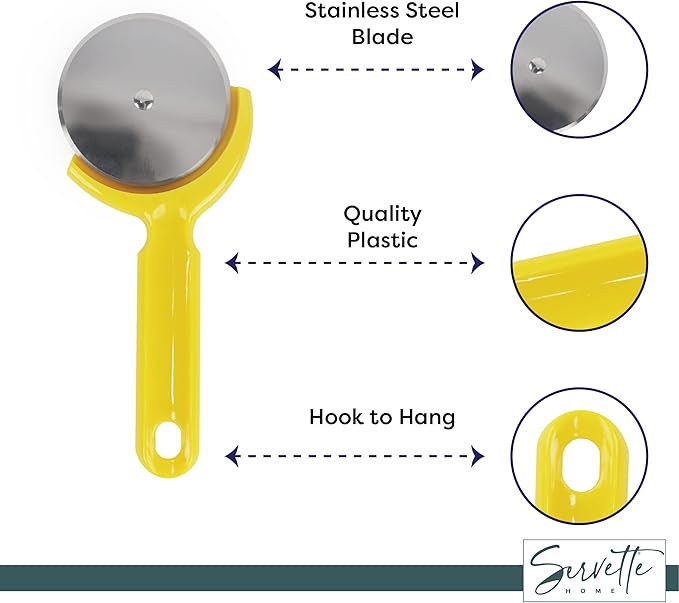 Stainless Steel Pizza Cutter - 7.75 inch Slicer for Pizzas, Pockets and More - Yellow Plastic Handle Pizza Cutter Wheel.