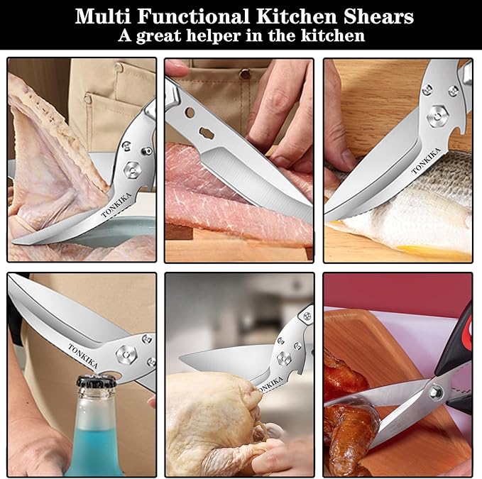 Heavy Duty Kitchen Shears, 2 Pack Detachable Poultry Scissors, Silver Black, Ambidextrous, Dishwasher Safe