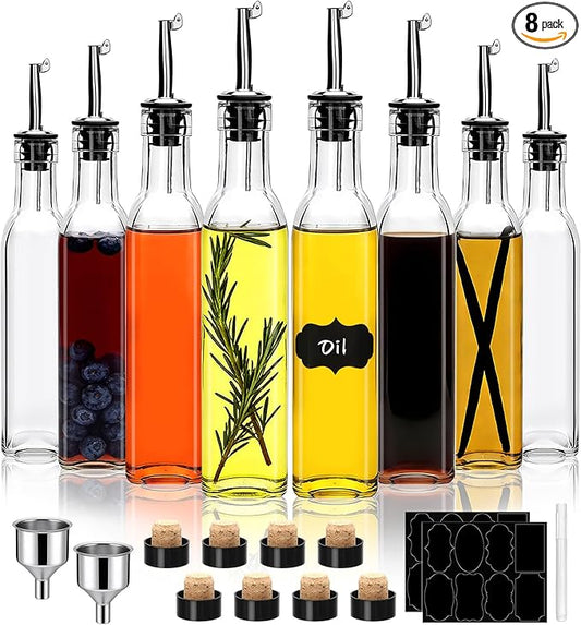 8oz Olive Oil Dispenser Bottle,Oil Dispenser for Kitchen,8 Pack olive oil dispenser with Stainless Steel Pourer Spouts,Vinegar Cruet Bottle with Pourers