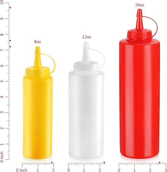 New Star Foodservice 12 oz Red Squeeze Bottle, Regular Mouth, Pack of 6