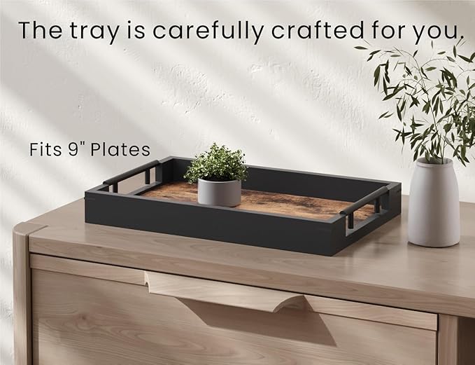 Wooden Serving Tray with Metal Handles,15x9.8in Ottoman Decorative Trays Platter for Coffee Table,Living Room,Bar,Party,Medium