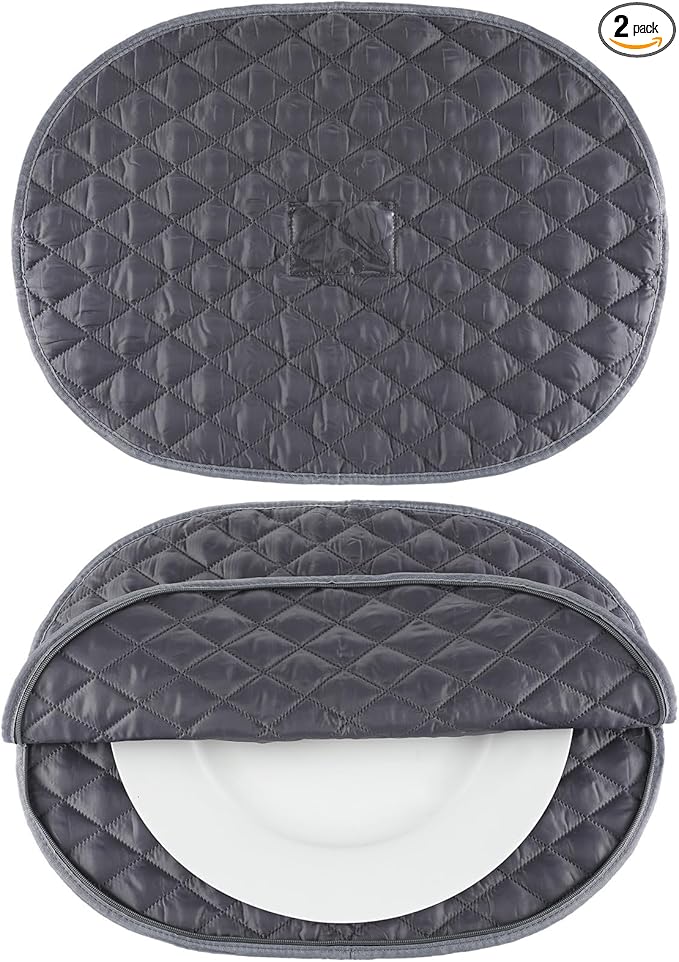 2 Pcs Large Platter Storage Case 22 x 17 Inches Quilted Stackable with Label Holder China Storage Containers for Plates and Serveware