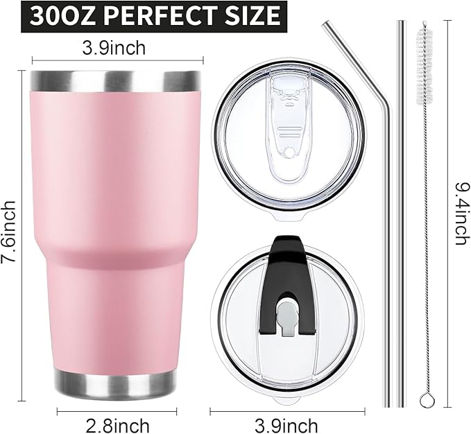 30 oz Tumbler with Lids and Straws Double Wall Vacuum Insulated Tumbler Cup,Stainless Steel Leak-proof Thermal Tumbler Travel Coffee Mug for Cold and Hot Drinks,Sakura Pink