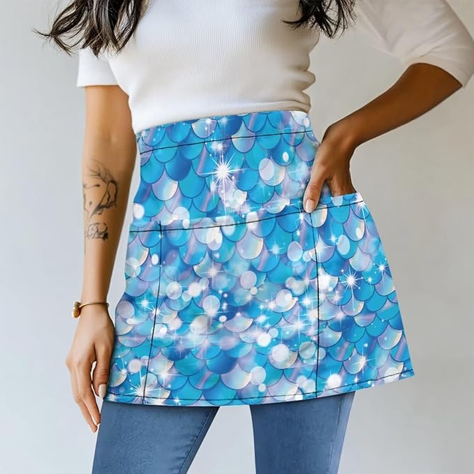 Server Waitress Waist Apron with 3 Pockets, Short Aprons for Servers,Waiter Apron For Waiter Accessories