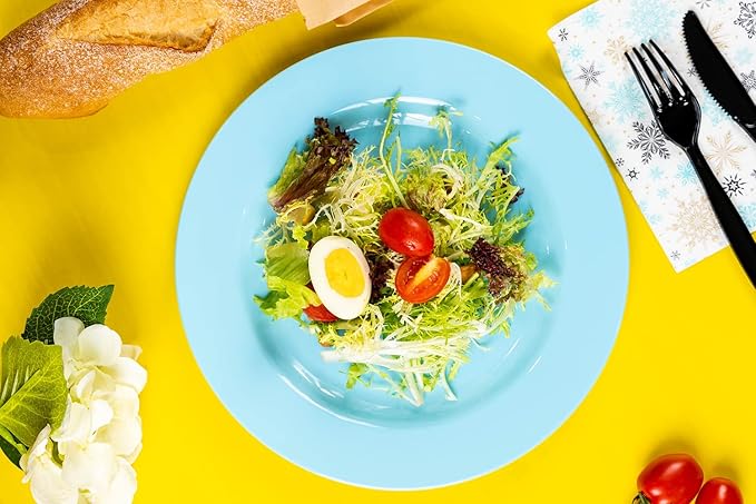 POSATE 60PCS Baby Blue Disposable Plastic Plates, Heavy Duty Plates for Wedding/Party, 30PCS Dinner Plates 10.25’’ and 30PCS Dessert/Salad Plates 7.5’’, Blue Plates for Party Event