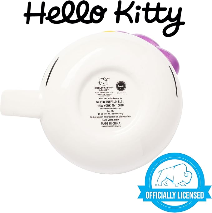 Silver Buffalo Sanrio Hello Kitty Purple Bow Ceramic 3D Sculpted Mug, 20 Ounces