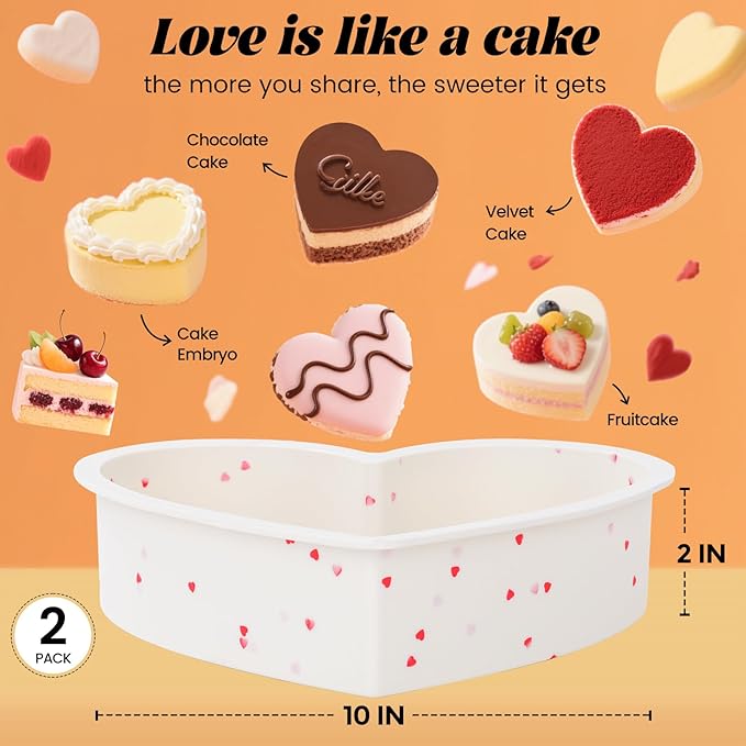 SJ 2P 10 Inch Silicone Heart Shaped Cake Pans, Nonstick Cake Pan, BPA Free Silicone Heart Cake Baking Mold for Oven Dishwasher Safe-Heartdot