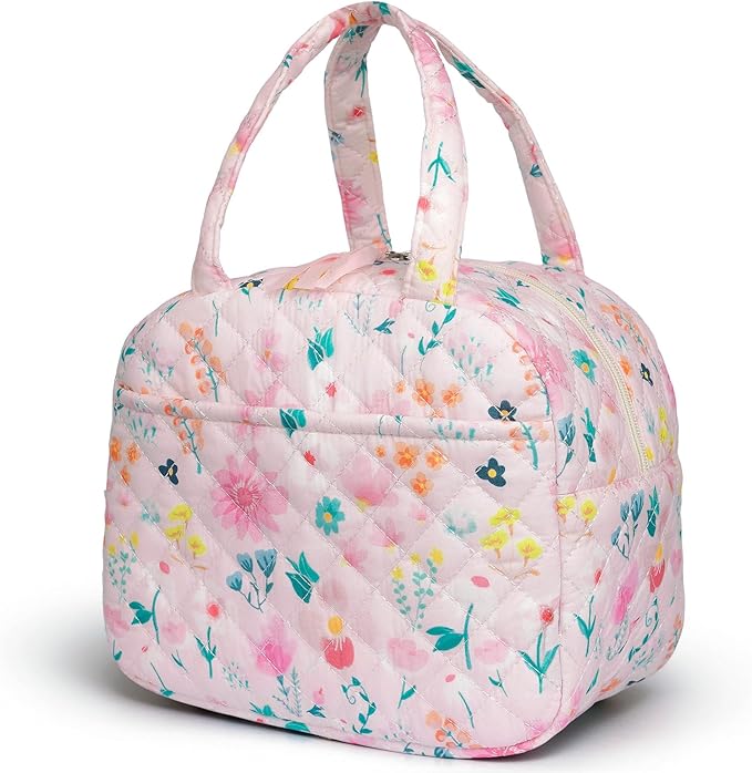 Quilted Lunch Box for Women,Coquette Aesthetic Lunch Box for Teen Girls,Cute Floral Lunch Bags for Work, School,Office,Picnic,Travel (Watercolor floral)