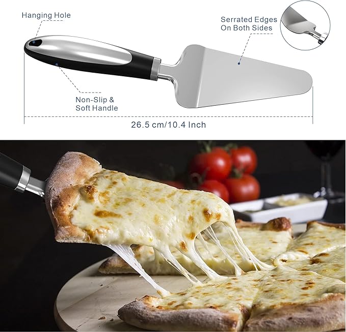 2PCS Pizza Wheel Cutter and Pie Server - Non-Slip Handle, Sharp Stainless Steel Pizza Slicer