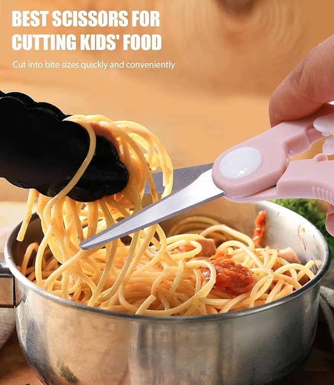 Baby Food Scissors Kicthen Shears -2-Pack Portable Healthy Cute Kids Scissors with Safety Lock and Storage Case - Ideal for Cutting Meat Chicken Vegetables and Fruits