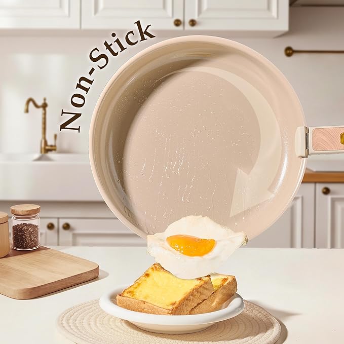 CAROTE 25PCS Ceramic Nonstick Cookware Set, Pots and Pans Set with Detachable Handle, PFAS-Free Non-Toxic, Induction & Oven Safe, Stackable Space-Saving, Taupe