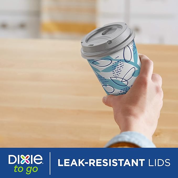 Dixie To Go Paper Coffee Cups With Lids, 12 oz, 14 ct, Disposable Insulated Paper Cups for On-The-Go Hot or Cold Beverages | Medium, With Lids, Disposable Cups, For On-The-Go, Hot Beverages