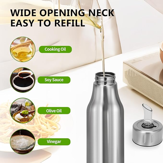 Stainless Steel Oil Dispenser Bottle - 750ML Leak-Proof Oil Container for Kitchen, Olive Oil & Cooking Liquids-26OZ