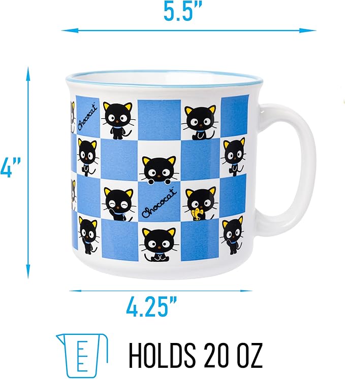 Silver Buffalo Sanrio Hello Kitty and Friends Chococat Checkered Pattern Ceramic Camper Mug, 20 Ounces