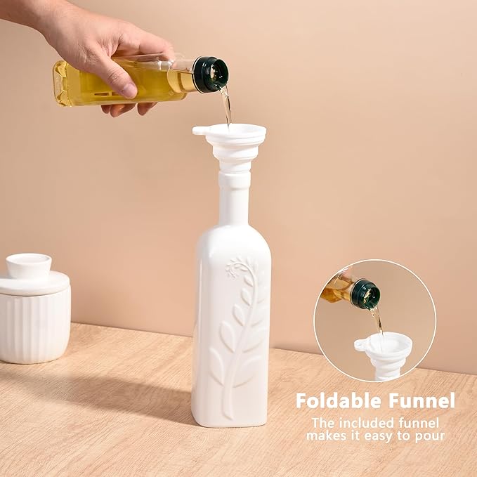 20 Oz Olive Oil Dispenser Bottle with Spout, Ceramic Large Oil Dispenser for Kitchen, Relief Opaque Oil Cruet Vinegar Container Suitable for Storage Oil, Vinegar, Soy Sauce for Housewarming Gifts