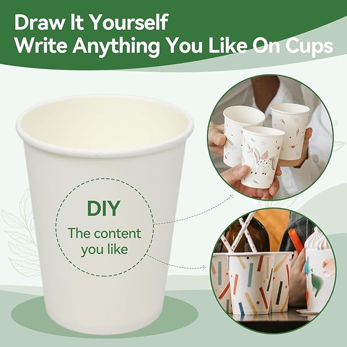 Paper Cups, 100 Pack 8 Oz Disposable Cups, Disposable Coffee Cups 8 Oz, Hot Cups Tea Cups Water Cups for Home Office Travel Party