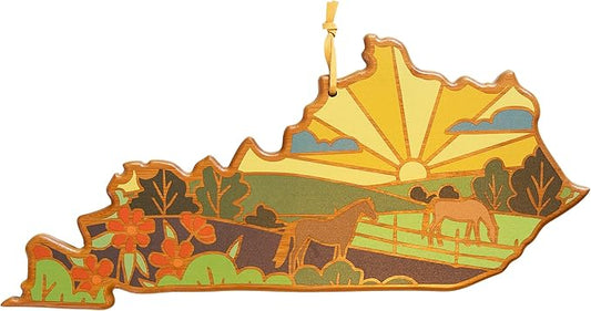 Totally Bamboo Kentucky State Shaped Cutting Board and Charcuterie Serving Platter with Artwork by Summer Stokes, Includes Hang Tie for Wall Display