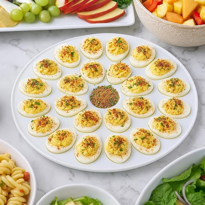 HIC Kitchen Deviled Egg Dish, Fine White Porcelain, 13.25-Inch