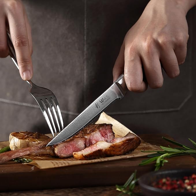 Wakoli EDIB 4-Piece Damascus Steak Knife Set – Professional Dining Kitchen Knives with VG10 Core Blades, 67-Layer Damascus Steel & Ergonomic Pakkawood Handles – Premium Steak Cutlery in Gift Box