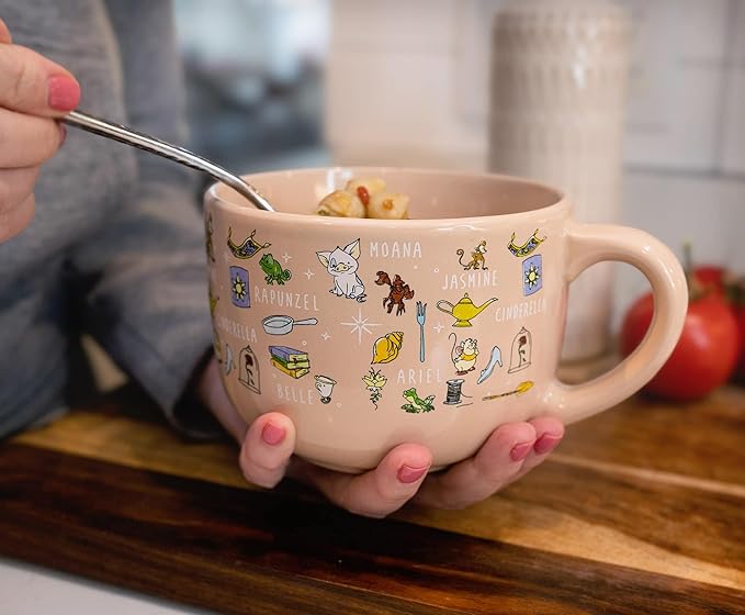 Disney Princess Ceramic Soup Mug with Vented Lid | Bowl For Ice Cream, Cereal, Oatmeal | Large Coffee Cup For Espresso, Caffeine, Beverage | Cute Home & Kitchen Decor Essentials | Holds 24 Ounces