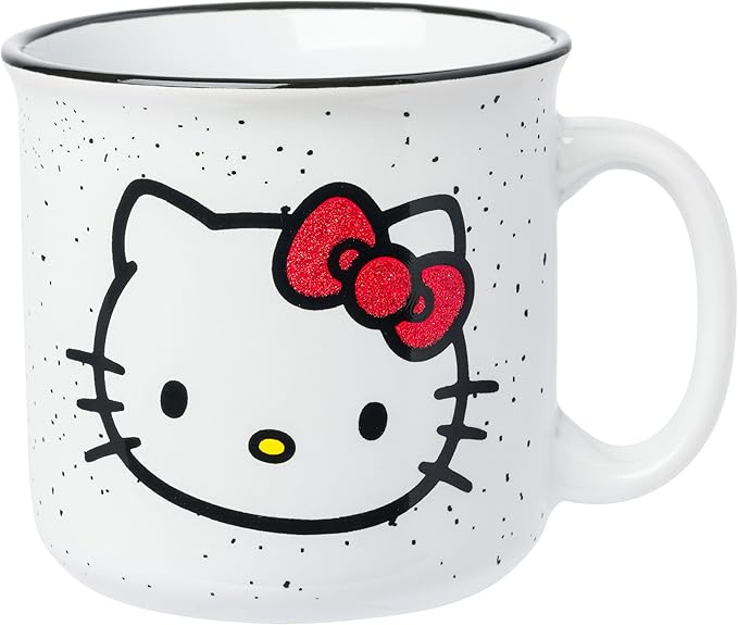 Silver Buffalo Sanrio Hello Kitty Red Bow Glitter Ceramic Camper Mug, 20 Ounces