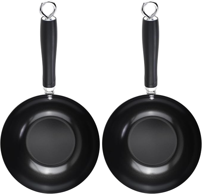 GoodCook Everyday Nonstick Wok, 8-Inch, Black, Carbon Steel Small Wok, High Wall Construction, Flat Base, Ergonomic Flame Guard Handle, Non-Stick Wok Pan for Stir Fry and Sautéing (Pack of 2)