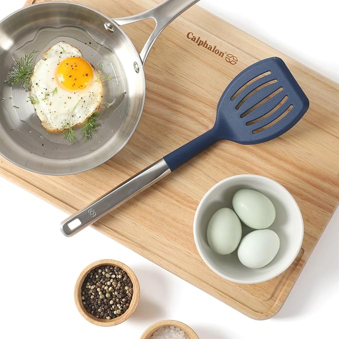 Calphalon Prime Stainless Steel Slotted Turner W/Navy Blue Silicone Head
