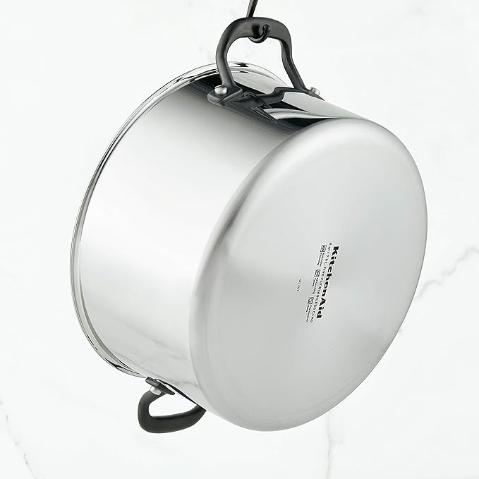 KitchenAid 5-Ply Clad Polished Stainless Steel Stock Pot/Stockpot with Lid, 8 Quart