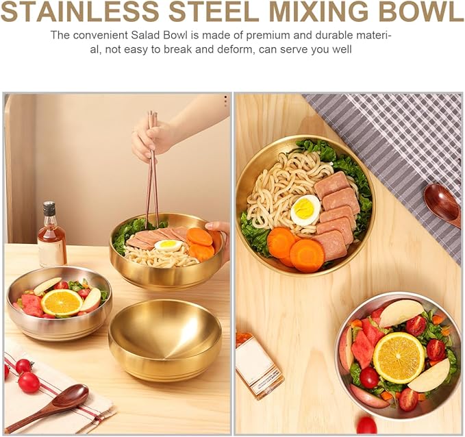 Stainless Steel Bowls 34oz - Large Gold Serving Bowl, Kitchen Decorative Golden Bowl for Salad, Mixing, Soup, Pasta, Fruit, Baking, Cereal, Desserts, Dishwasher Safe, 7.5 x 6.5 inch