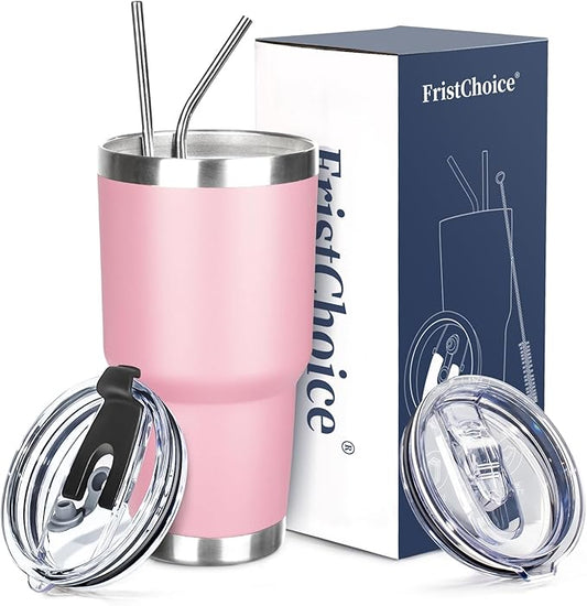 30 oz Tumbler with Lids and Straws Double Wall Vacuum Insulated Tumbler Cup,Stainless Steel Leak-proof Thermal Tumbler Travel Coffee Mug for Cold and Hot Drinks,Sakura Pink