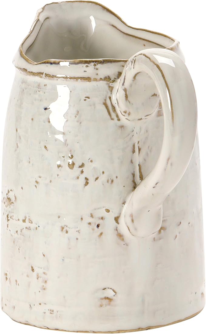 28 oz. Stoneware Pitcher, Reactive Glaze, White (Each One Will Vary)