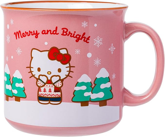 Silver Buffalo Sanrio Hello Kitty Holiday Christmas Merry and Bright Ceramic Camper Mug, 20 Ounces