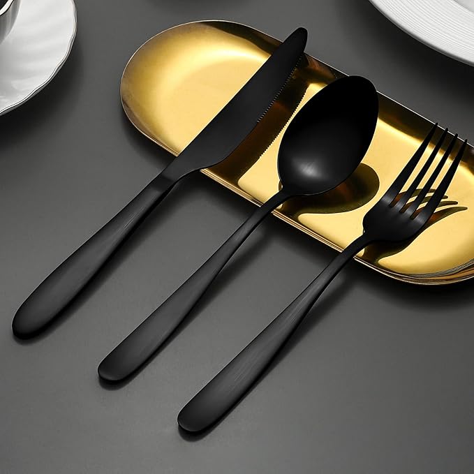 Matte Black Silverware Set for 8, 40 Pieces Black Flatware Set, Stainless Steel Tableware Cutlery Set Include Fork Spoon Knife, Kitchen Utensil Sets for Home and Restaurant