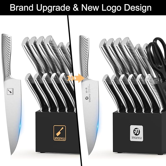 imarku Knife Block Set, 14Pcs High Carbon Stainless Steel Knife Set with Block, Kitchen Knife Set Black, Dishwasher Safe, Build-in Sharpener
