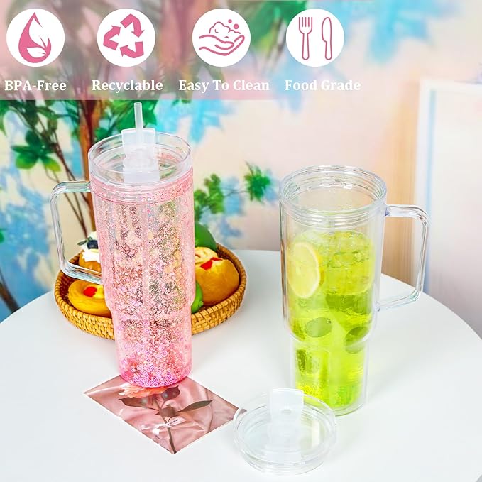40 Oz Acrylic Snowglobe Tumbler with Handle, 8 Pack Pre-Drilled Double Wall Acrylic Clear Cup Tumbler for Glitter Snow Globe Diy