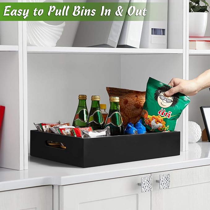 DRASTAR Pantry Organization and Storage Bins, Seasoning Packet Organizer with Removable Dividers,Wooden Storage Caddy for Kitchen, Pantry, Cabinet, Countertop (Black, Large)