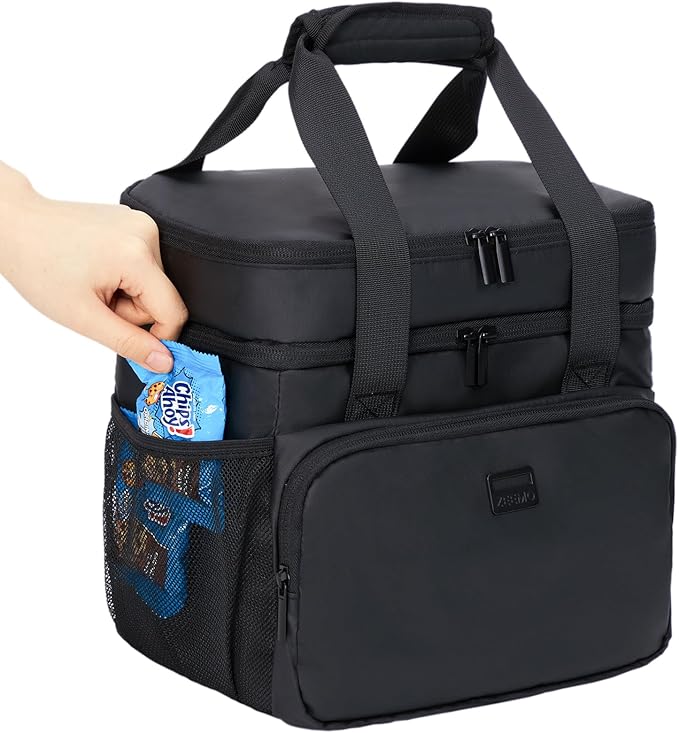 ZEEMO Soft Cooler Bag, Insulated Lunch Box, 12.5 L Ice Chest, Double Leakproof Layers, Waterproof and Collapsible Case for Work Outdoor Trip, Medium Size, Black