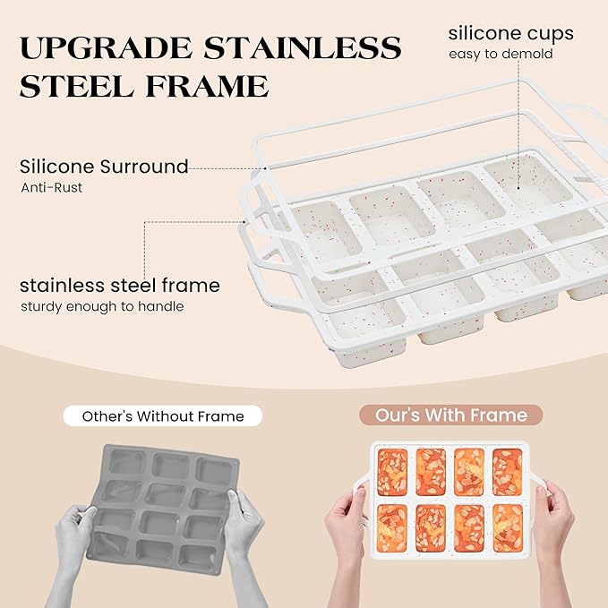 1 Pc Mini Loaf Pans with Metal Reinforced Frame, Nonstick Small Silicone Bread Pans for Baking, 8 Cavity Tiny Meatloaf Pan (Cream)