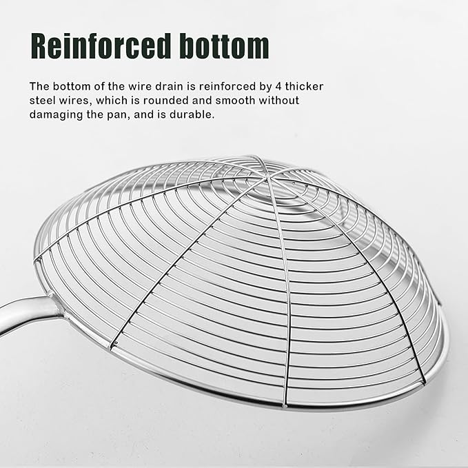 Spider Strainer, Skimmer Spoons, 6.3 Inch Spider Strainer Skimmer Ladle for Cooking and Frying, Cooking Utensils Frying Spoon with Wooden Handle, Wire Slotted Spoon for Kitchen
