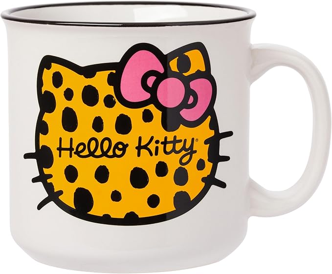 Silver Buffalo Sanrio Hello Kitty Cheetah Print Head Ceramic Camper Mug, 20 Ounces