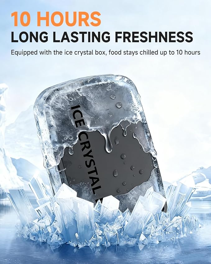 GEARGO 𝟔.𝟑 𝐂𝐮𝐩𝐬 Cordless Electric Lunch Box, 𝟐𝟒𝟎𝟎𝟎𝐦𝐀𝐡 Heated Lunch Box Battery Powered with Ice Crystal Box, 24 Hours Scheduled Rechargeable Heating Lunchbox for Adults Men Women