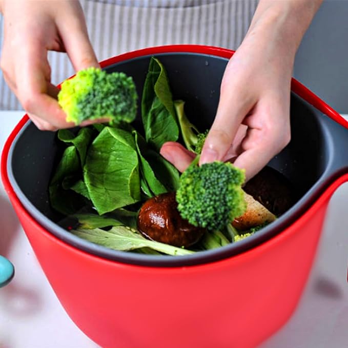 2 Pcs Plastic Mixing Bowls with Colander, 5qt - Nesting Bowls for Kitchen Cooking and Baking Supplies, Red & Gray (Red)