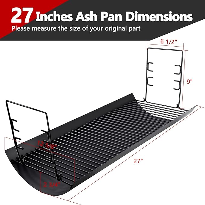 Criditpid 27 Inch Ash Pan Drip Pan Ashpan for Char Griller 2121, 2828, 2929, 1224, 2727, 2222, 1324 Charcoal Grill Parts, 27" Charcoal Tray Grill Pan Replacement Parts with 2pcs Fire Grate Hanger