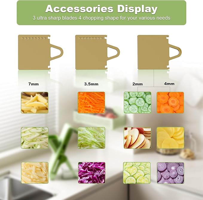 Eletronova Safe Mandoline Slicer for Kitchen, Vegetable Slicer for Kitchen，Kitchen Food Slicer, French Fry Cutter Julienne Dicer for Vegetables Grey (White & Green) (Grey & Draw Gray)