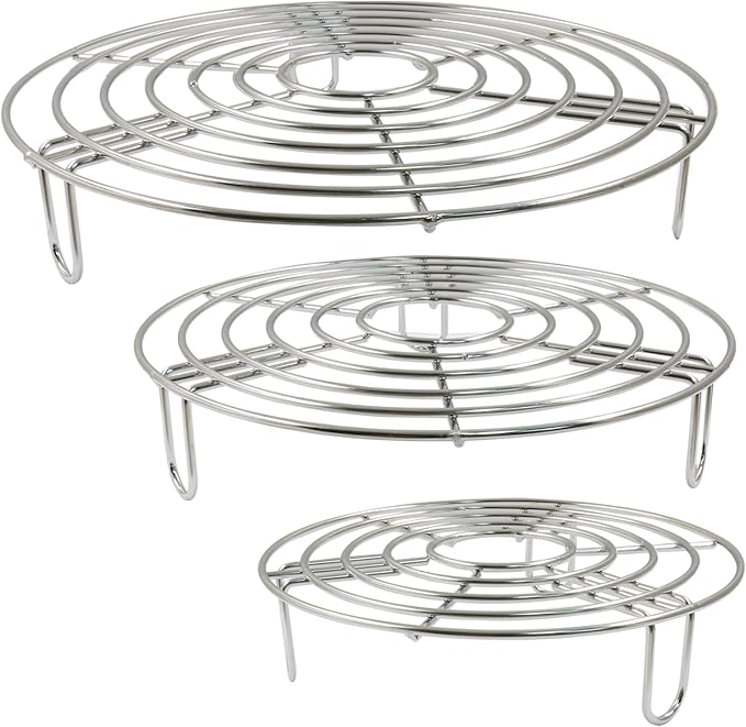 3PCS Round Cooling Racks Stainless Steel Steaming Baking Rack Roasting Rack Steamer Rack Fits Air Fryer Stockpot Pressure Cooker Round Cake Pan(9.25",8",6.89")