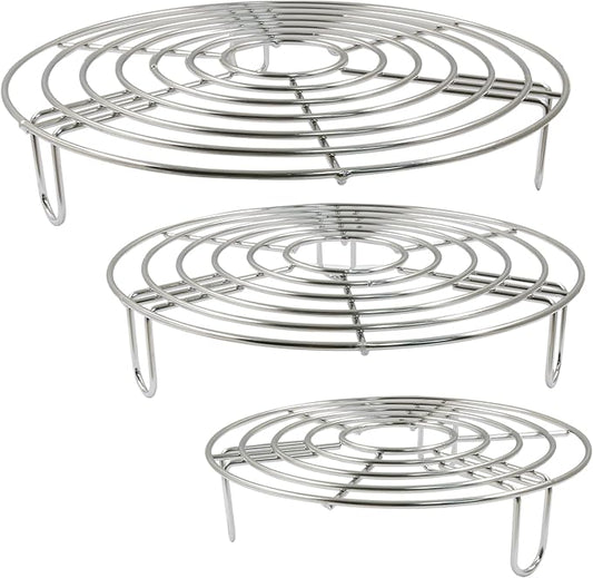 3PCS Round Cooling Racks Stainless Steel Steaming Baking Rack Roasting Rack Steamer Rack Fits Air Fryer Stockpot Pressure Cooker Round Cake Pan(9.25",8",6.89")