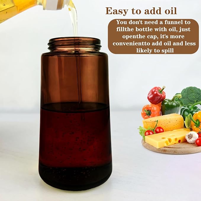 2 in 1 Oil Sprayer for Cooking, 16oz Olive Oil Dispenser Bottle for Kitchen, Food Grade Light-Blocking Leak Proof Glass Spray Bottle for Salad, Air Fryer, BBQ