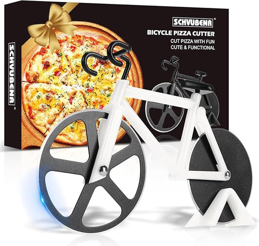 Bicycle Pizza Cutter Wheel - Gifts for Cyclists, Men, Dad, Bike Lovers - Funny Kitchen Gadgets - Cool Father’s Day, Christmas, Birthday, White Elephant Gifts - Stainless Steel Pizza Slicer(White)