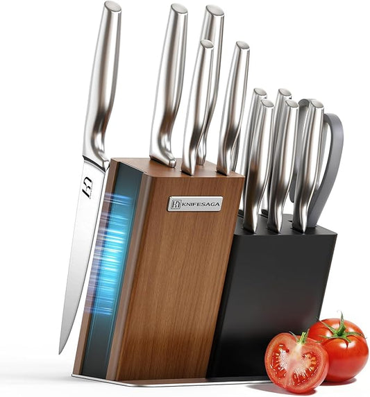 2026 Upgraded Knife Set, 13-Piece Japanese High-Carbon Stainless Steel Kitchen Knife Block Set with Ergonomic Handles, Razor-Sharp Blades for Home & Professional Use