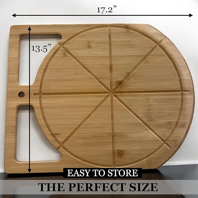 17"x13.5" Bamboo Pizza Peel & Cutting Board 2-in-1 | Dual-Grip Wooden Pizza Paddle with Pizza Spatula | Large Pizza Board Baking Accessories | Pizza Turning Peel for Oven, 2-in-1 Pizza Set
